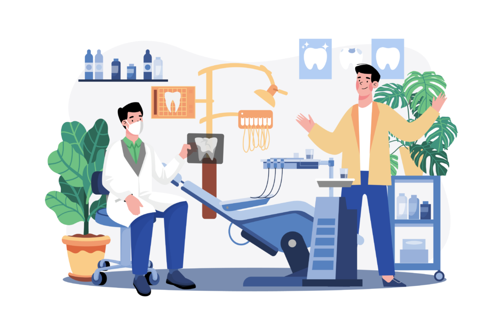 graphic of patient talking with dentist